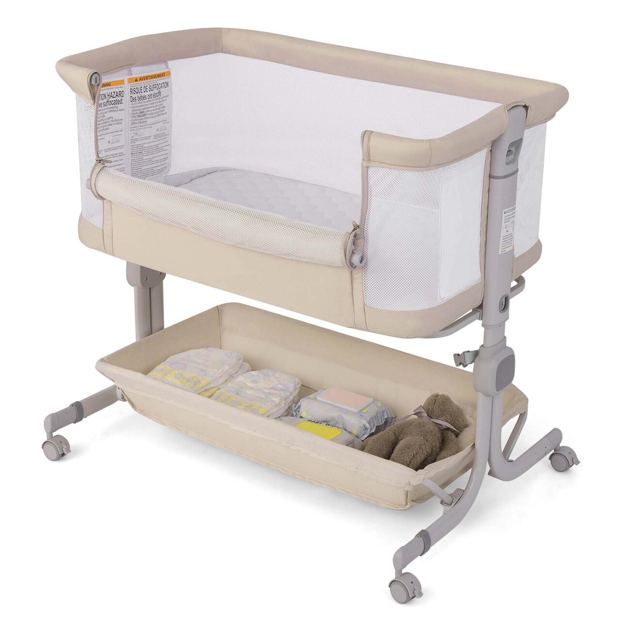Costway Baby Bassinet Bedside Sleeper with 6-Level Adjustable Height Beige/Pink/Gray